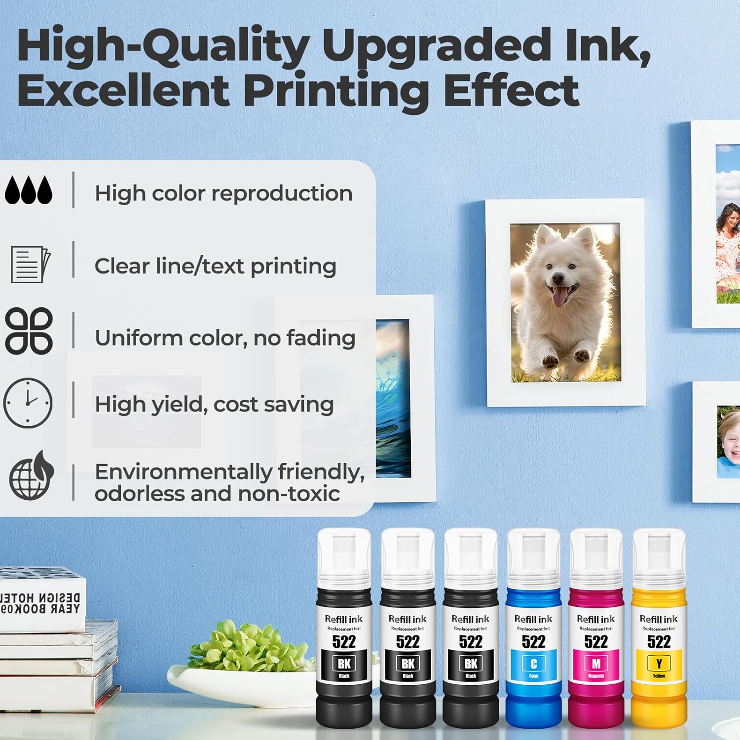 522 Ink Refill Bottles ET-2800 ET-4800 ET-2400 ET-2803 Replacement for Eco Tank 522 Ink Bottles Use for Eco Tank ET-2400 ET-2720 ET-2800 ET-2803 ET-2840 ET-4800 ET-4810 ET 2400 ET 2800 ET 4800 Printer