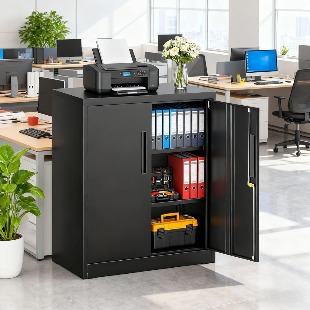 SUNCROWN Metal Storage Cabinets, 36”Locking Cabinet with Doors and Adjustable Shelves, Steel Utility Tool Garage Cabinets for Home, Office, Kitchen,Warehouse, Black