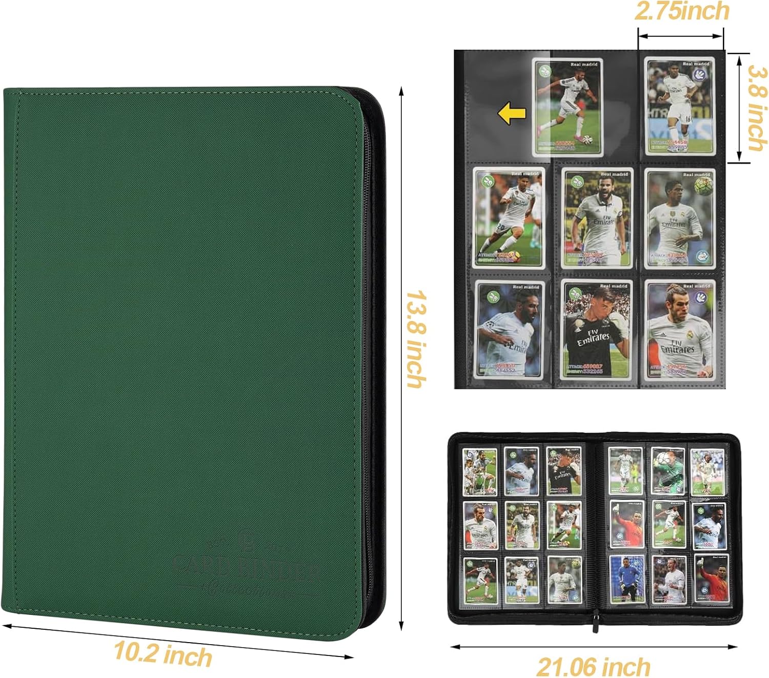 9 Pockets Card Binder,Premium Zip Trading Card Binder,540 Double Sided Pocket PU Collection Binder, Collector Album, Card Folder for MTG, TCG, Business Cards.(Blackish Green)