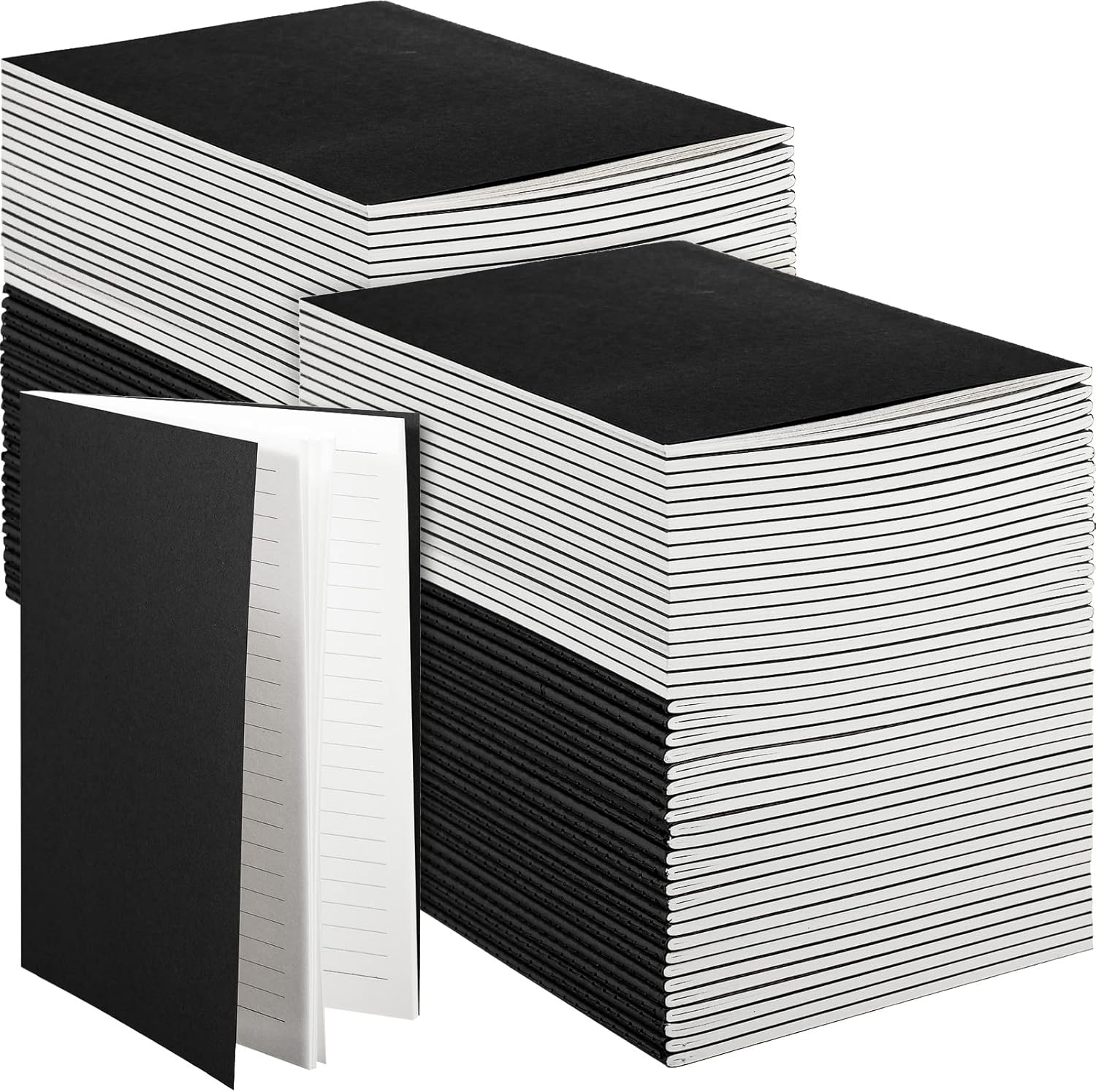 100 Pcs Kraft Notebook Journals 5.5 Inch x 8.3 Inch A5 Softcover Notebooks Bulk for Writing Sketch Office Notepad with 60 Pages 30 Sheets (Multicolor,Lined)(Black,Lined)
