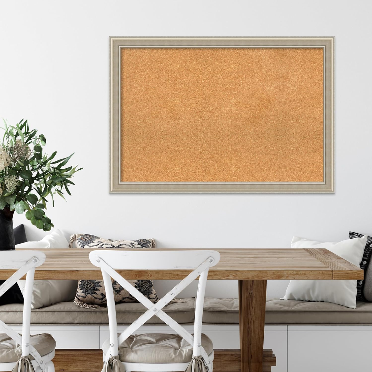 Amanti Art Natural Cork Board for Wall, 28x40 Vision Board with Silver Wood Frame, Large Corkboard Office Decor for Home Organization, Modern Contemporary Corkboard Pinboard to display items for home