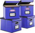 Huolewa Decorative Leather File Organizer Storage Boxes with Lids Set of 4, Document Boxes Organizer, Filing Boxes, Decorative Small File Boxes for Hanging Files, File Cabinet for Office/Home - 4 Pack
