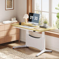 COLAMY Electric Adjustable Standing Desk – 48 x 28 Inch Sit Stand Desk with Drawer & Cable Management, Dual Motor Lift System, Ergonomic Footrest, Home Office Table (MFC Desktop, Light Maple + White)