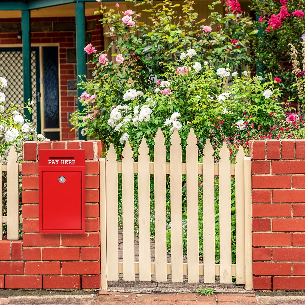 Metal Donation Box Collection Safe Suggestion Box with Lock Wall Mounted Mailbox Delivery Ballot Case Key Drop Case for Home Office Outdoor Door (Red, 10.24 x 5.71 x 2.95 Inch)