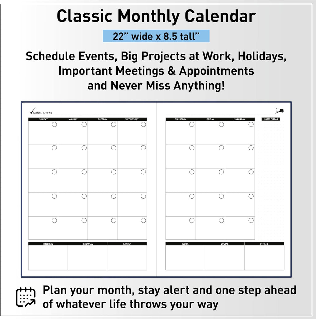 Day Planner - Professional Goal Planner, Calendar & Gratitude Journal to Increase Productivity, Time Management & Happiness - Vegan Leather Softcover, 24 Hourly Planner, Undated 6 Months Work Planner