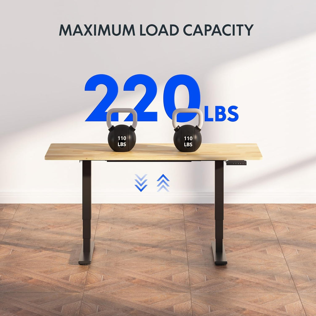 FLEXISPOT E6 Essential Solid Rubber Wood 3 Stages Dual Motor 63x24 Inch Electric Height Adjustable Standing Whole-Piece Board Desk Sit Stand Up Desk (Black Frame + Solid Wood Desktop)