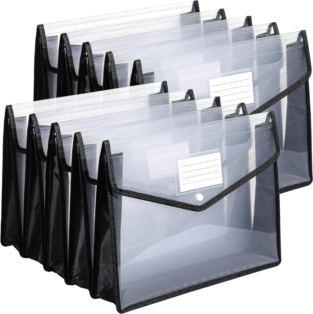 10 Pieces Plastic File Folders Envelope Expanding File Wallet Organizer Documents Folder with Snap Closure and Pocket, A4 Size Waterproof Transparent Pouch(Black,Horizontal)