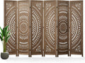 66.9Inch Folding Room Divider, 6 Panels Wood Carved Privacy Screens Free Assembled Freestanding Partition for Bedroom Home Office (Brown)