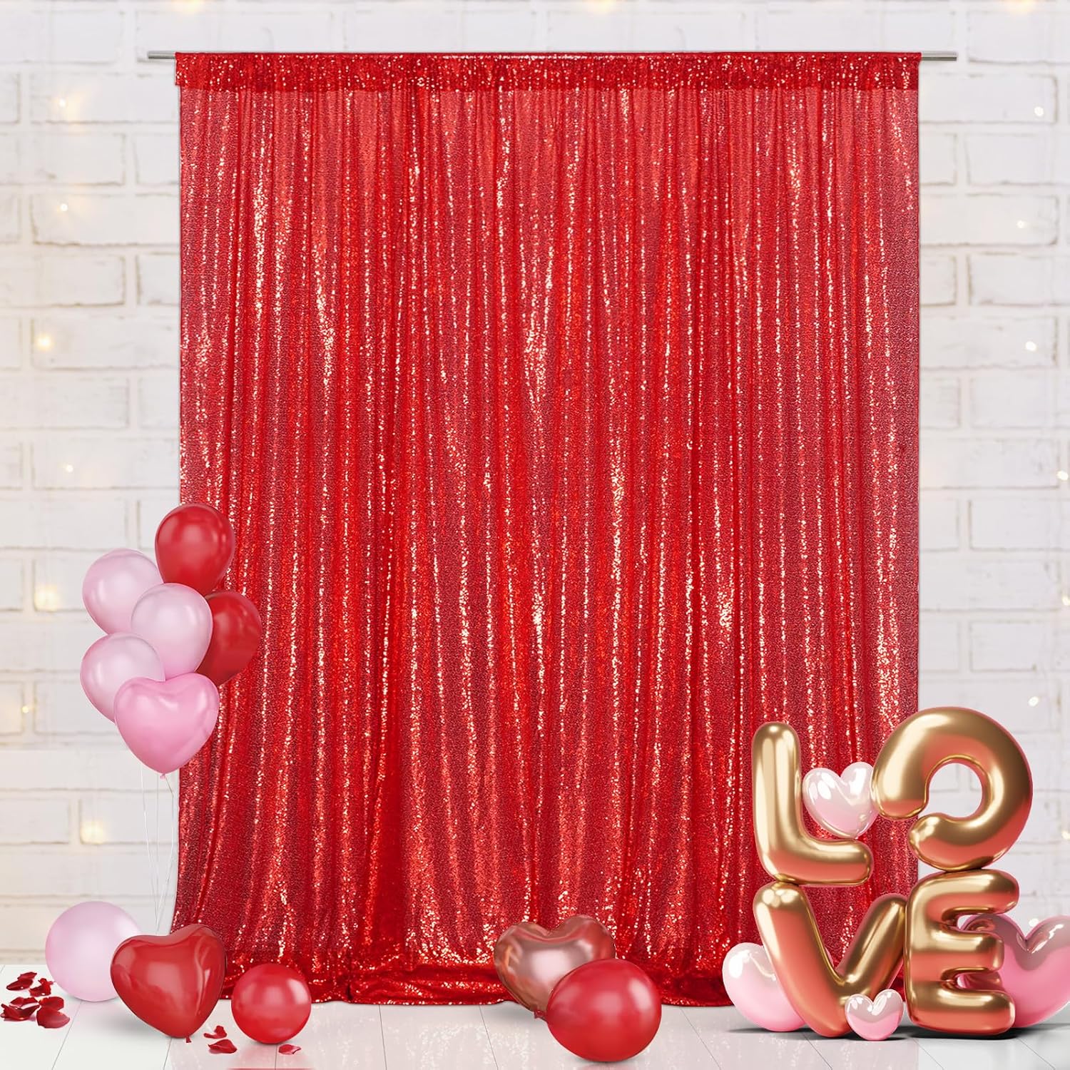 Eternal Beauty Red Sequin Backdrop, 8x8 Ft Glitter Background Curtains for Christmas Shimmer Photography Party Wedding Birthday Back Drop Decor