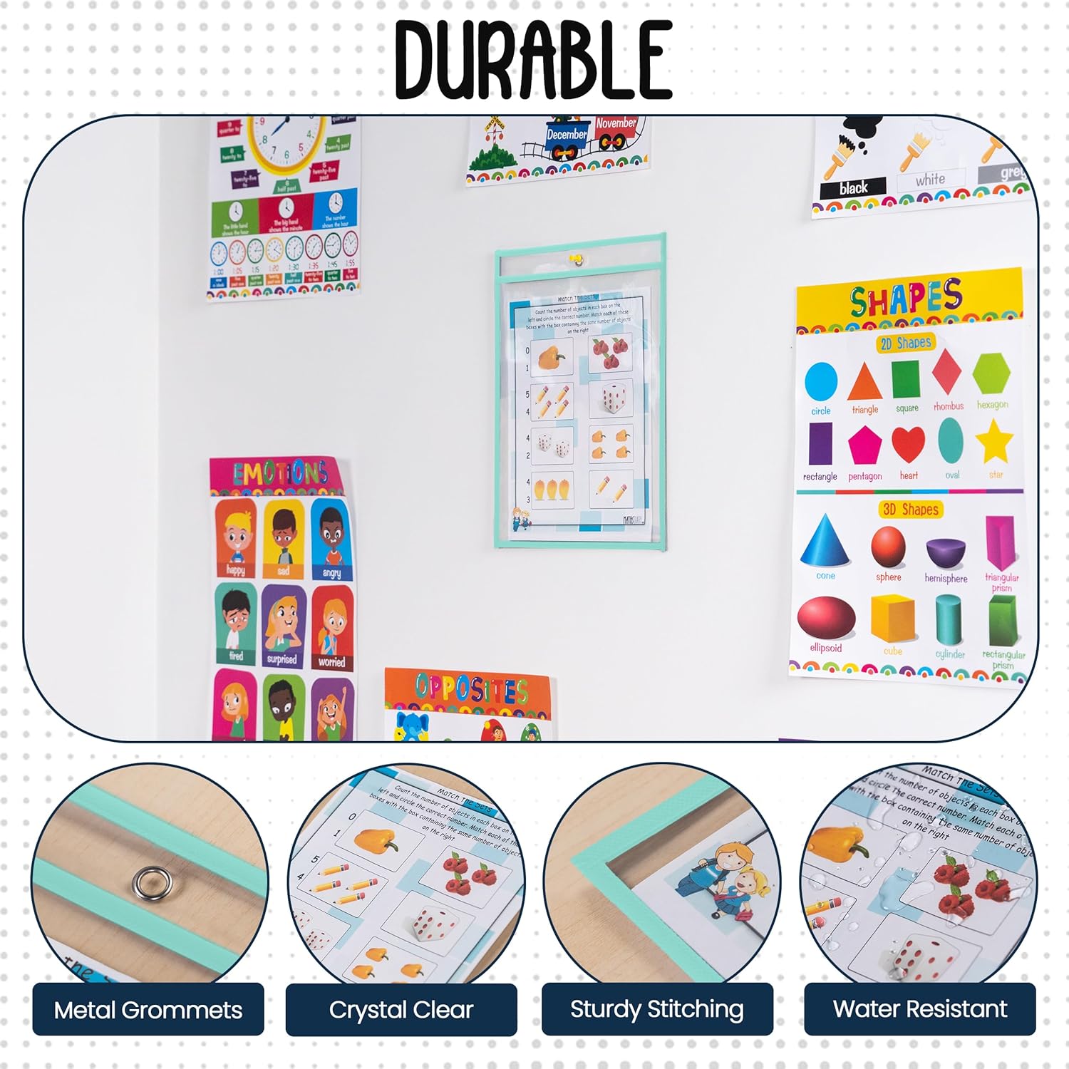 Essex Wares - 6 Pack, Seafoam, Durable Water-Resistant Dry Erase Pocket Document Protectors, 10" Wide x 13.5" Tall - Dry Erase Clear Plastic Sleeves - Reusable & Easy Erase Plastic Invoice Holders