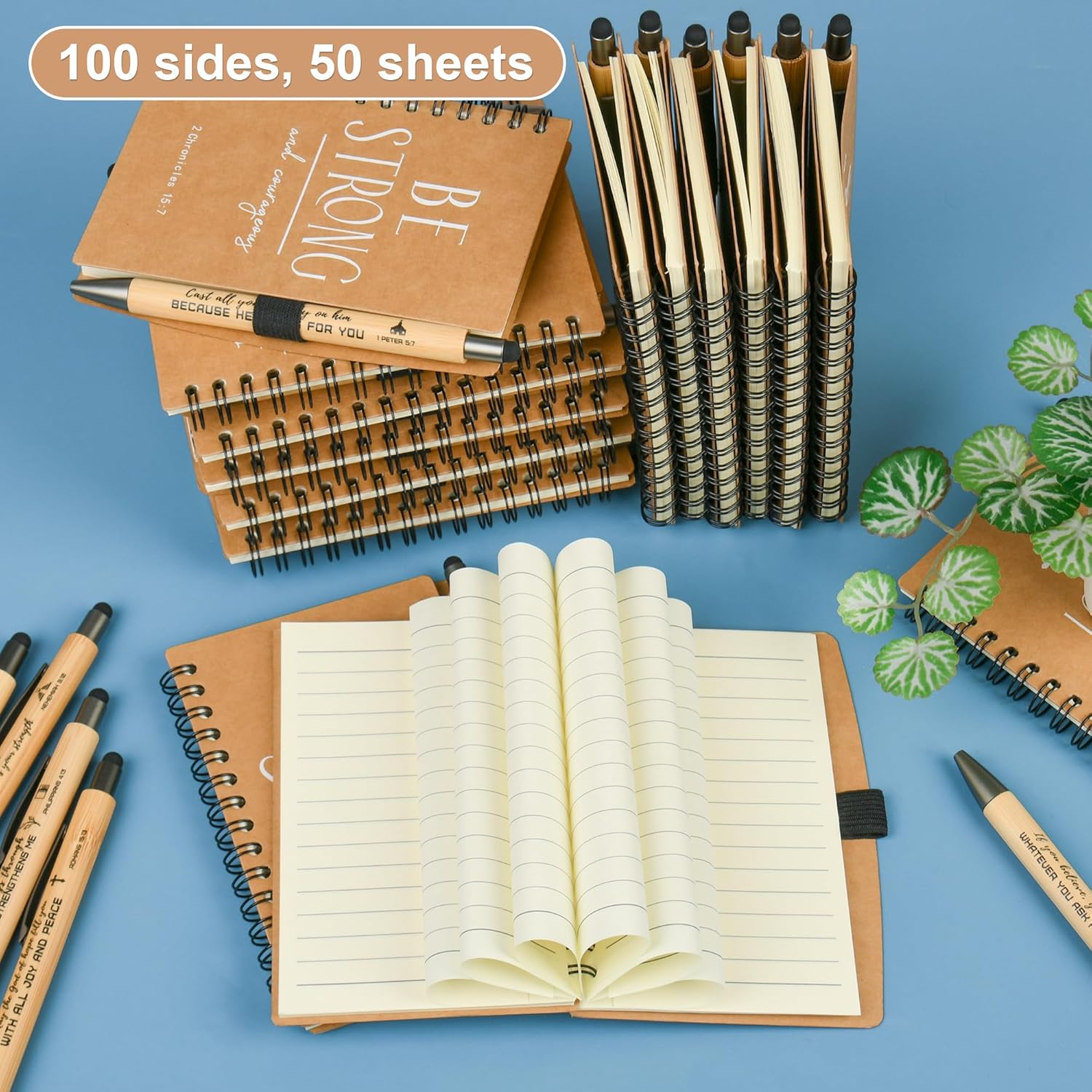 Christian Prayer Journal Spiral Notebooks Bulk with Pens - Small Notepads (4.13”x5.43”) - inspirational Gifts for Women men,Church Members & Bible Study Groups (30 sets Brown)