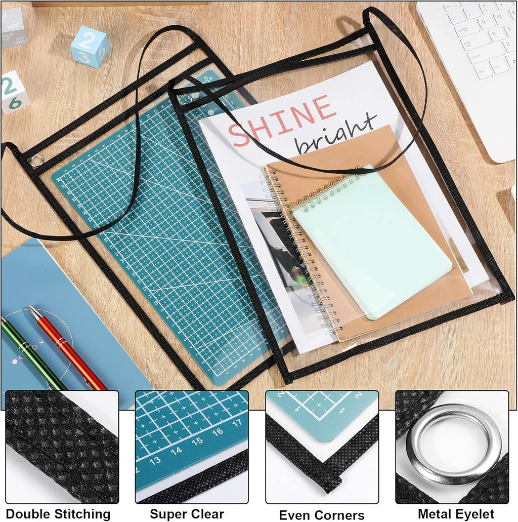Epakh 30 Pack Office Products Shop Ticket Holders with Hanging Strap 9 x 12 Inches, Dry Erase Pockets, Job Ticket Holders, Both Sides Clear, Welcome to Work Order(Black)