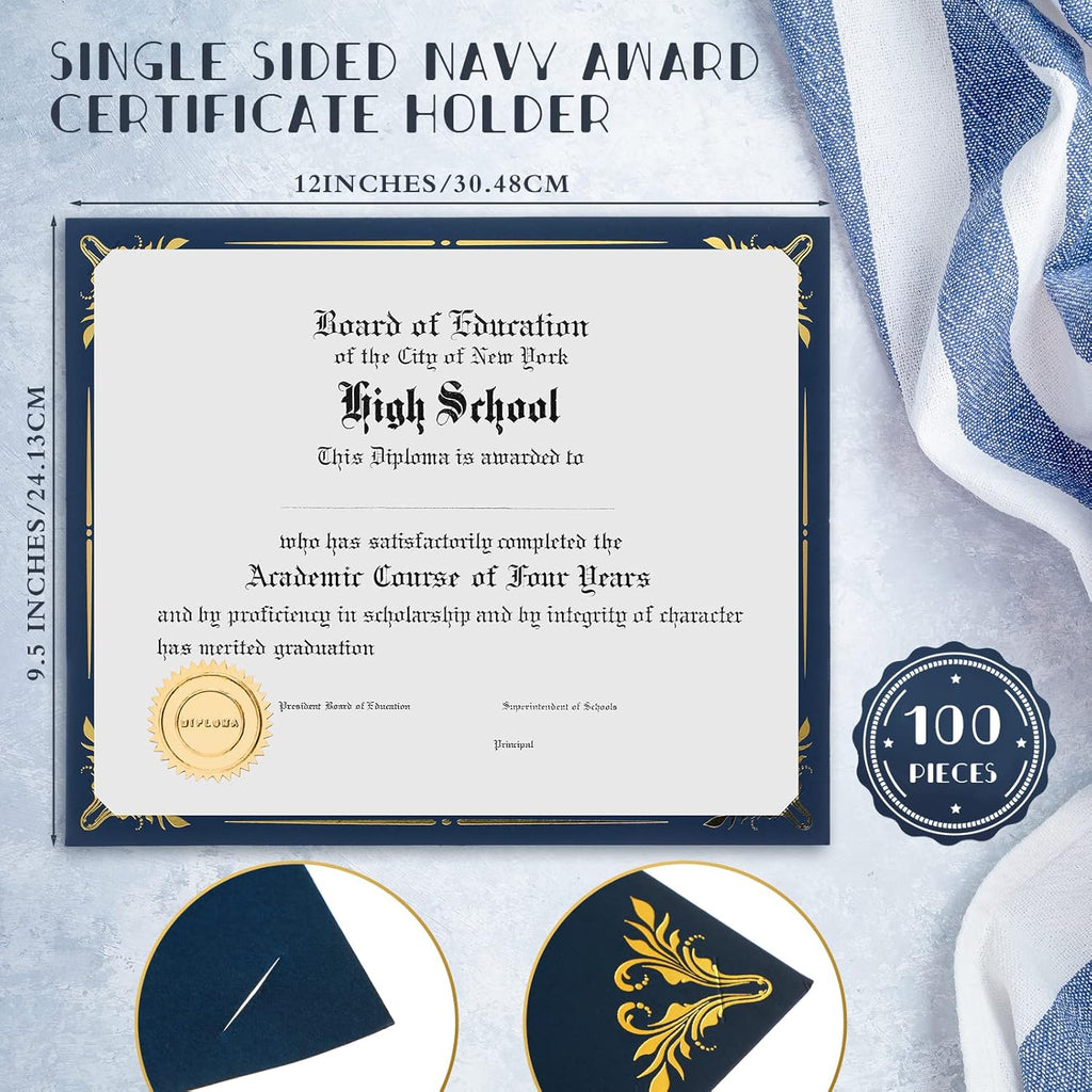 Fainne 100 Pcs Certificate Holder Foil Border Bulk 8.5 x 11 Inch Single Sided Award Diploma Cover for Letter Size Cardstock Document Paper Graduation School Marriage Supplies