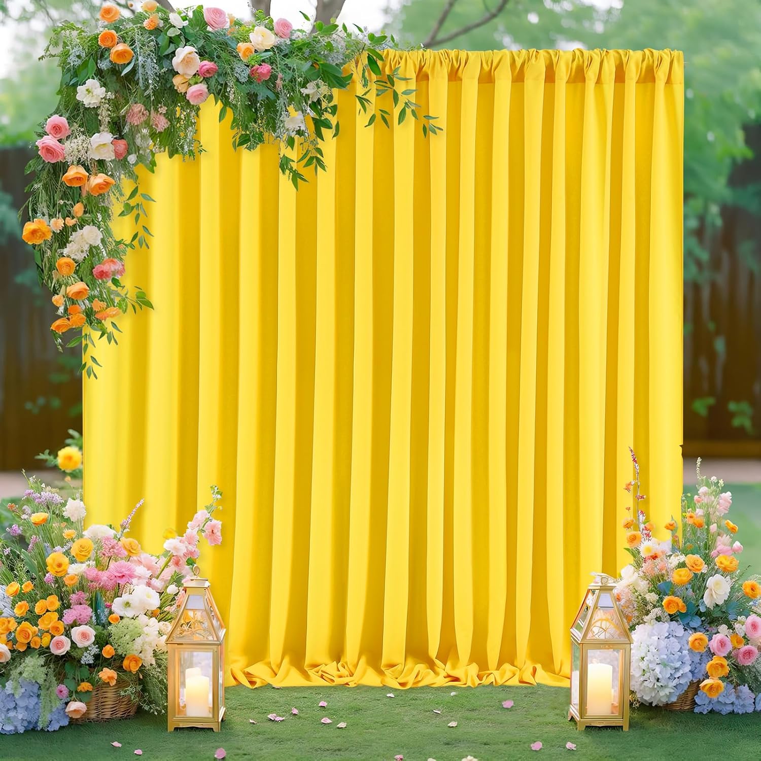 Yellow Backdrop Curtains 4 Panels 5ft x 10ft Lemon Yellow Curtain for Drapes Polyester Wrinkle Free Backdrop Birthday Party Baby Shower Decorations