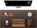 YSAGi Genuine Leather Desk Mat, 31.5"x15.8" Office Desk Pad, Thick Premium Table Pad with Stitched Line, Non-Slip Laptop Writing Pad with Rubber Base (Dark Brown, 31.5"x15.8")