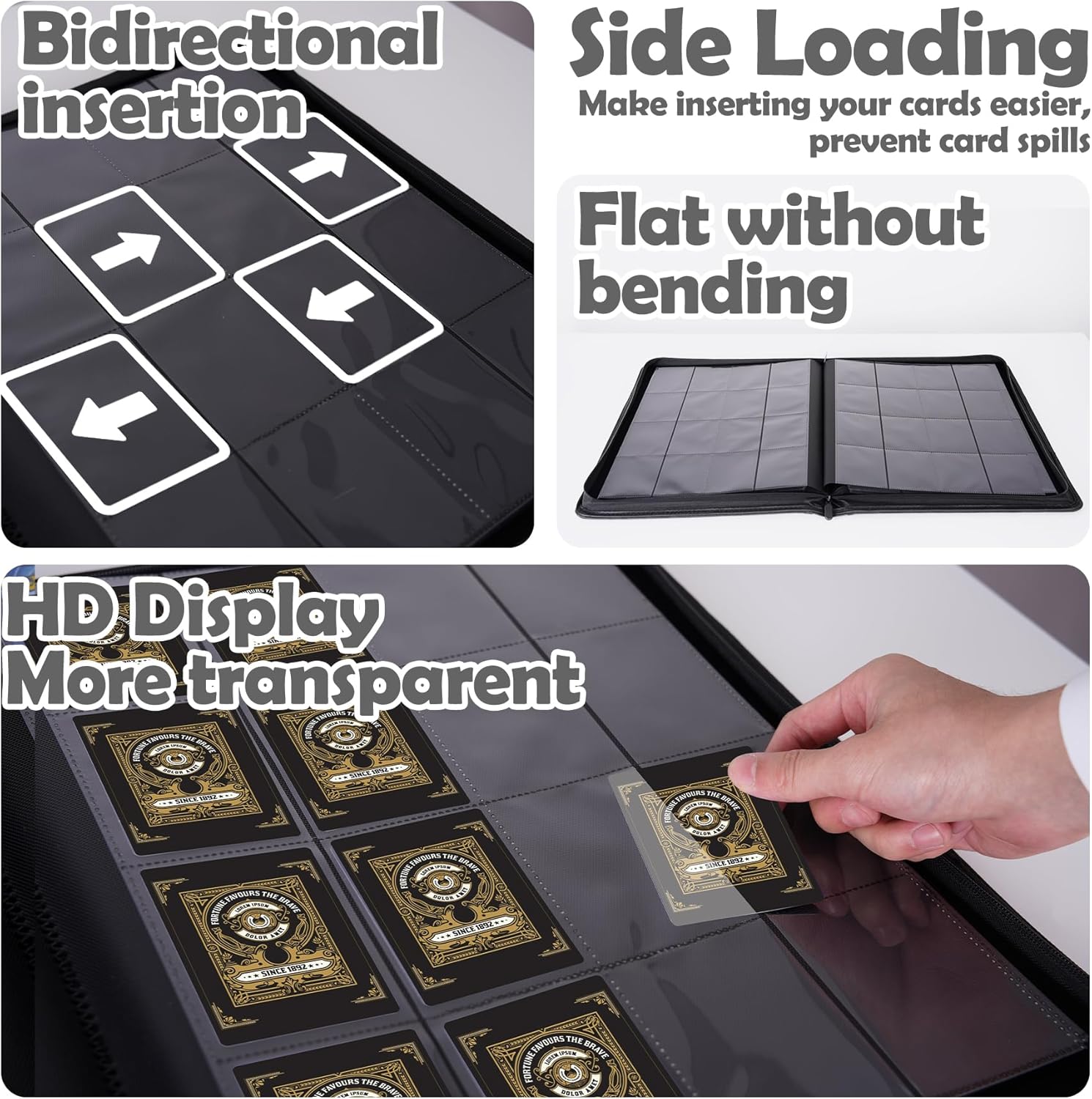 1000+ Pockets Trading Card Binder, 16 Pockets Trading Card Binder Ringless Side Loading Trading Card Album Folder for TCG,MTG,Sports Cards(Gray)