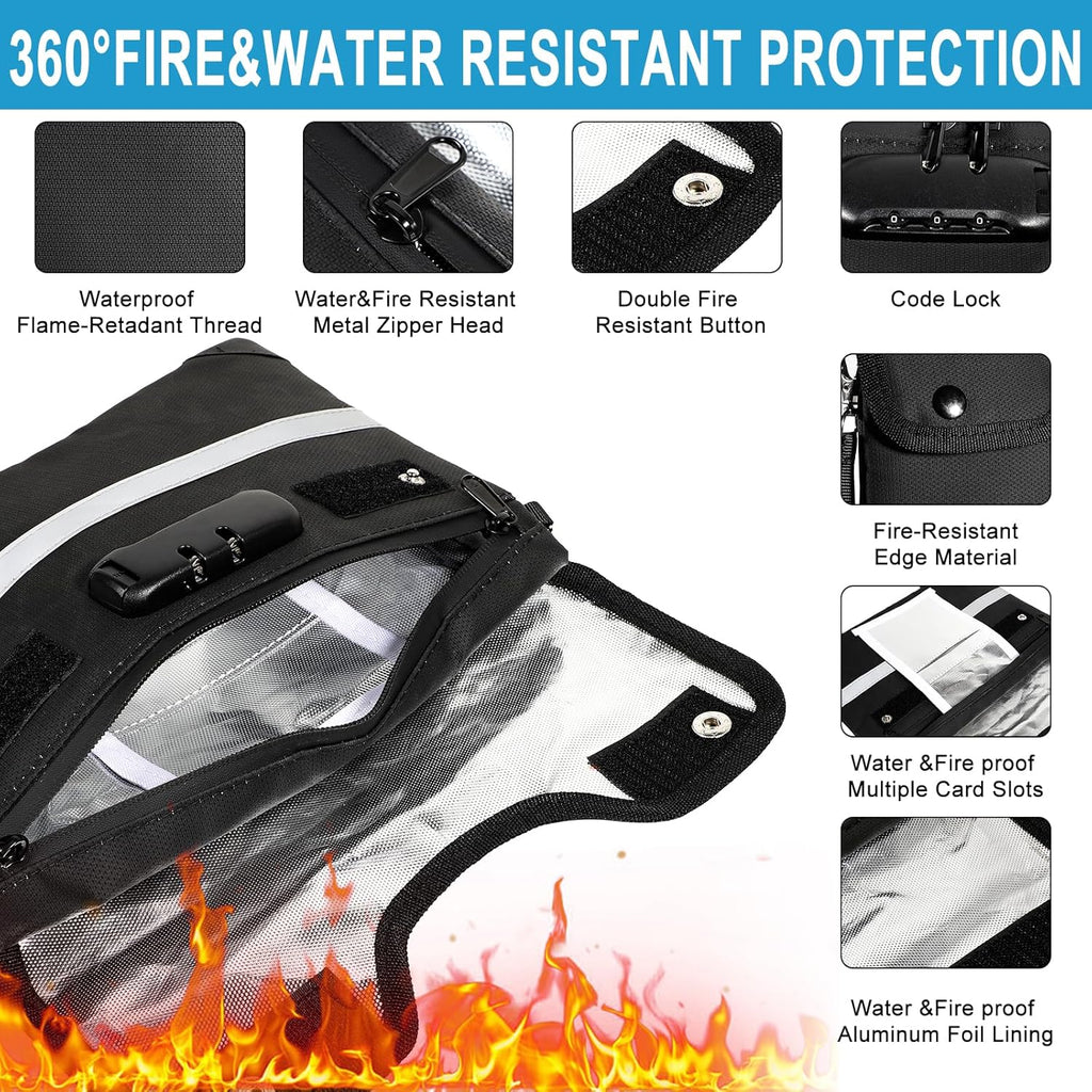 HOMELYLIFE Fireproof Docuement Bag, A5(11.4*8.5'') 6200°F Fire & Waterproof,Extra Thick Fireproof Cotton Lined for Home/Office,Secure Storage for Valuables,Cash,Contracts,Jewelry & Important Documents