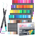 100 Colors Watercolor Paint Markers, Dual Tip Paint Markers with Brush Tip and Fine Tips, Double Brush Marker Pens for Rock, Wood, Canvas, Stone, Glass, Ceramic, DIY Crafts Making, Art Supplies