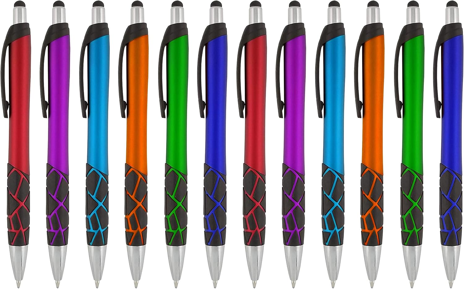 Stylus Pens -2 in1 Capactive Touch Screen with Ballpoint Writing Pen Sensitive Stylus Tip For Your iPad iPhone Samsung Galaxy & All Smart Devices -Metallic Barrel - Assorted Colors Comfy Grips,12 Pack