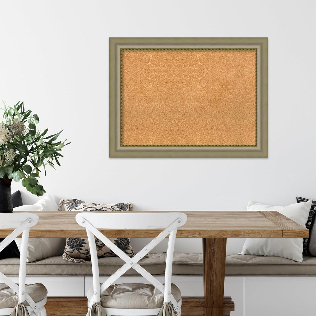 Amanti Art Natural Cork Board for Wall, 25x33 Vision Board with Silver Wood Frame, Medium Corkboard Office Decor for Home Organization, Traditional Corkboard Pinboard to display items for home