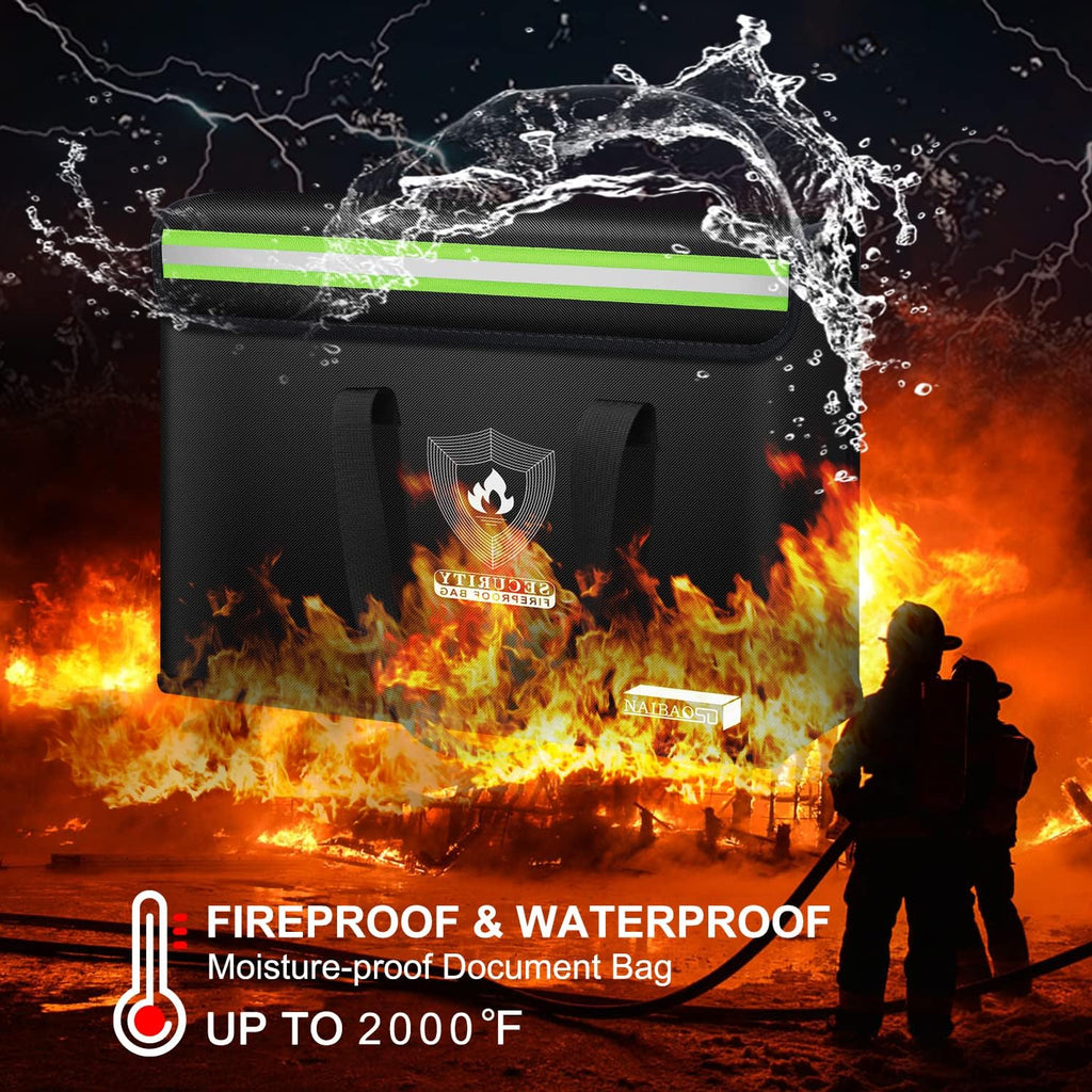 Fireproof Document & Money Bags, Large Fireproof Safe Bag Box (15.4 x 11.8x 5.2 inches) with Reflective Strip, Fireproof Document Box for Tablet,Valuables,Cash,Jewelry,Documents