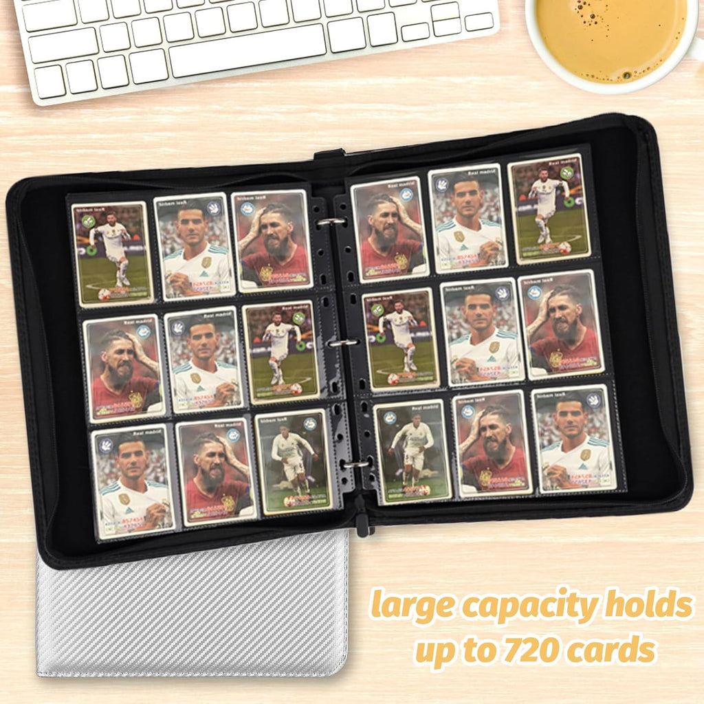 9 Pocket Card Binder, Premium Zip Trading Card Binder, 720 Double Sided Pocket PU Card Collection Binder, Collector Card Album, Card Folder for MTG, TCG, Sports Cards, Game Cards (Silver)