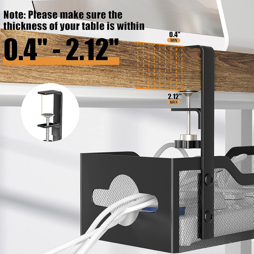 Under Desk Cable Management Tray 13.38", Quszmd Cable Organizer No Drill, Standing Cord Organizer and Wire Management Tray - No Damage to Desk, Black
