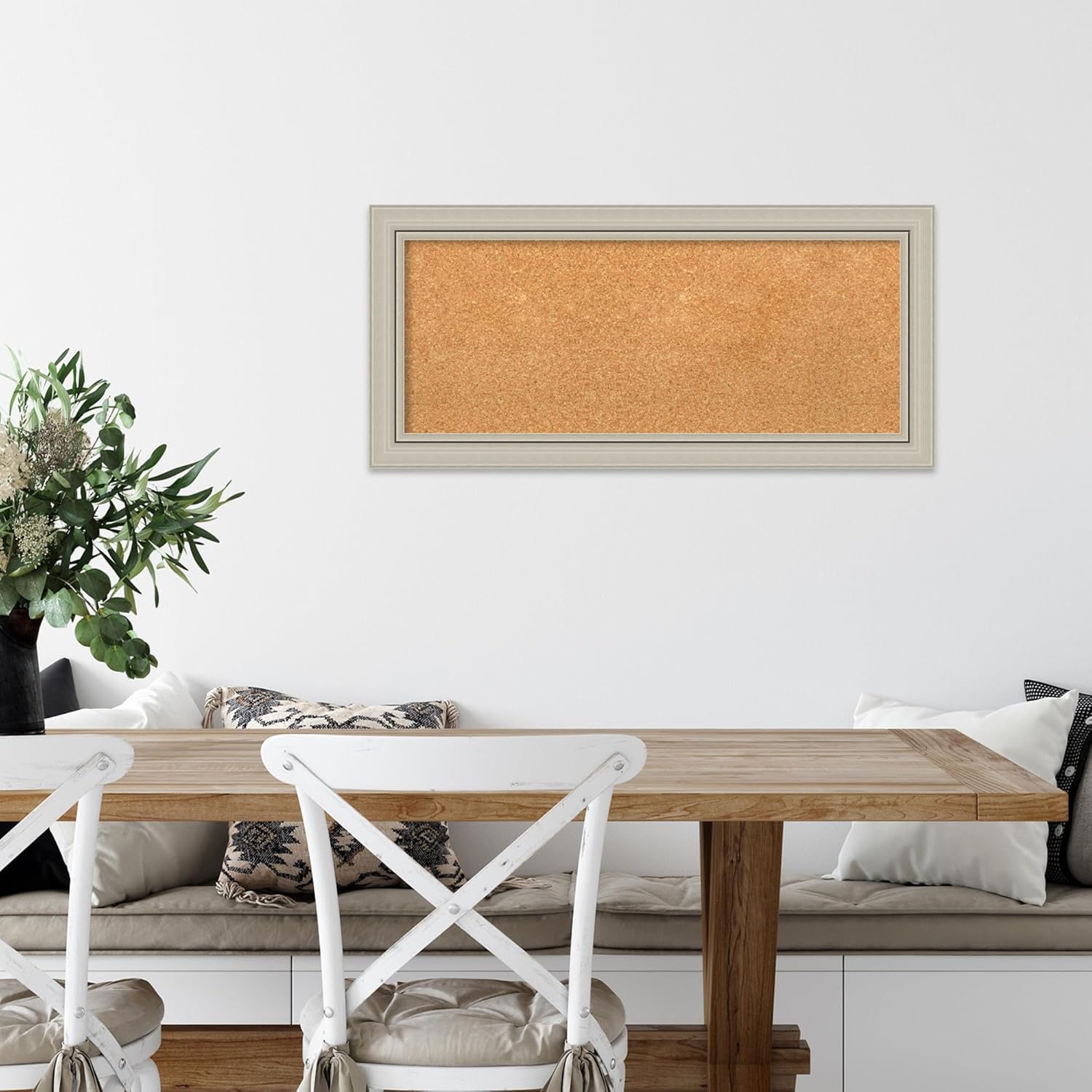Amanti Art Natural Cork Board for Wall, 16x34 Vision Board with Silver Wood Frame, Medium Corkboard Office Decor for Home Organization, Casual Corkboard Pinboard to display items for home organization