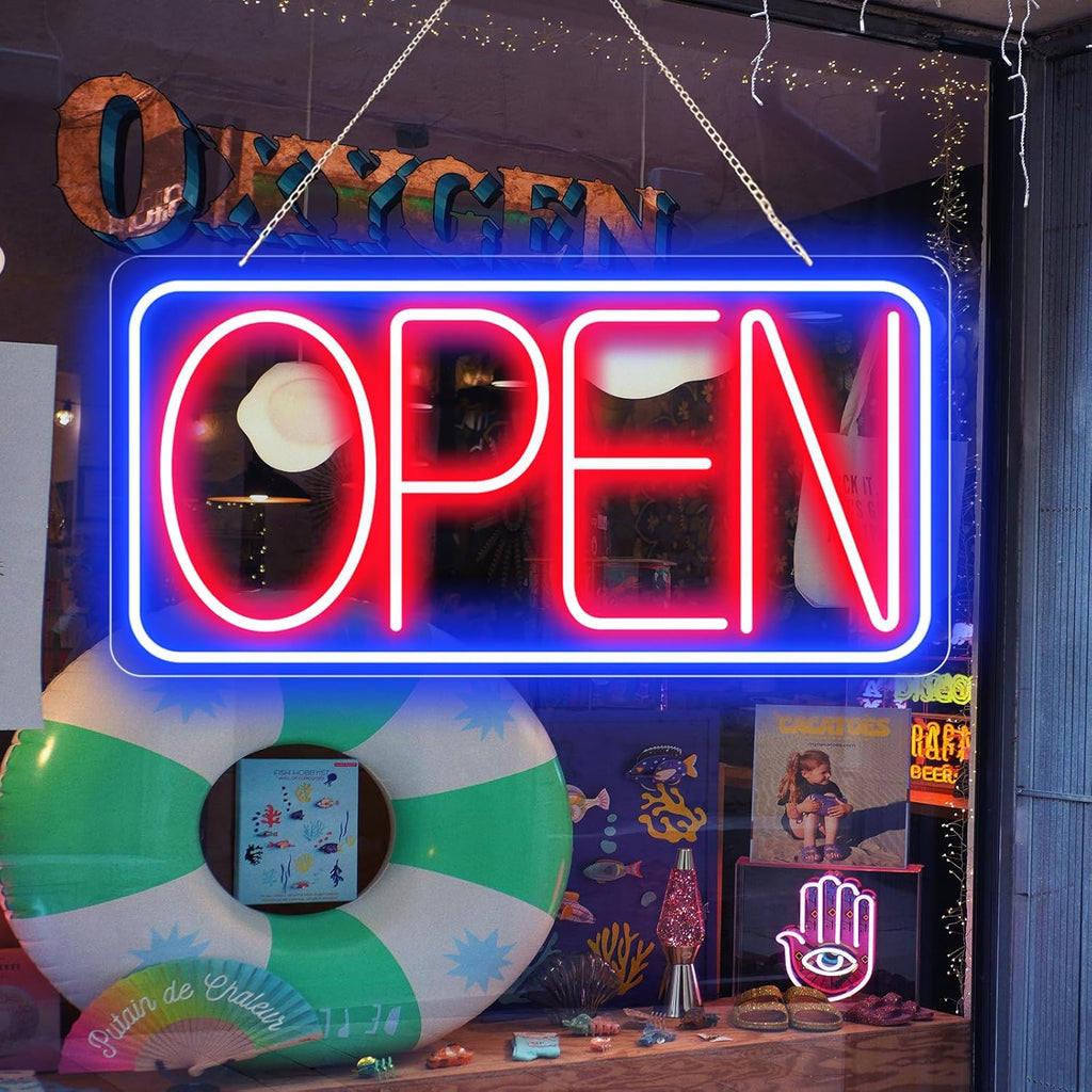 22" X 11" Led Neon Open Signs for Business Ultra Bright Plug In Electric Light Up Large Open Signs with ON/OFF Switch and 12V/2A AC Adapter for Storefront Window Bar Salon Coffee Stores (Horizontal)