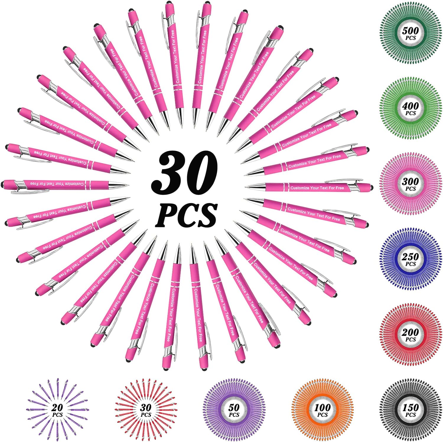Max 500 Pcs Personalized Pens Bulk, Custom Pens with Free Engraving, Customized Stylus Tip Ballpoint Pen with Your Name Massage Text for School Office Business Graduation Anniversaries-30 Packs
