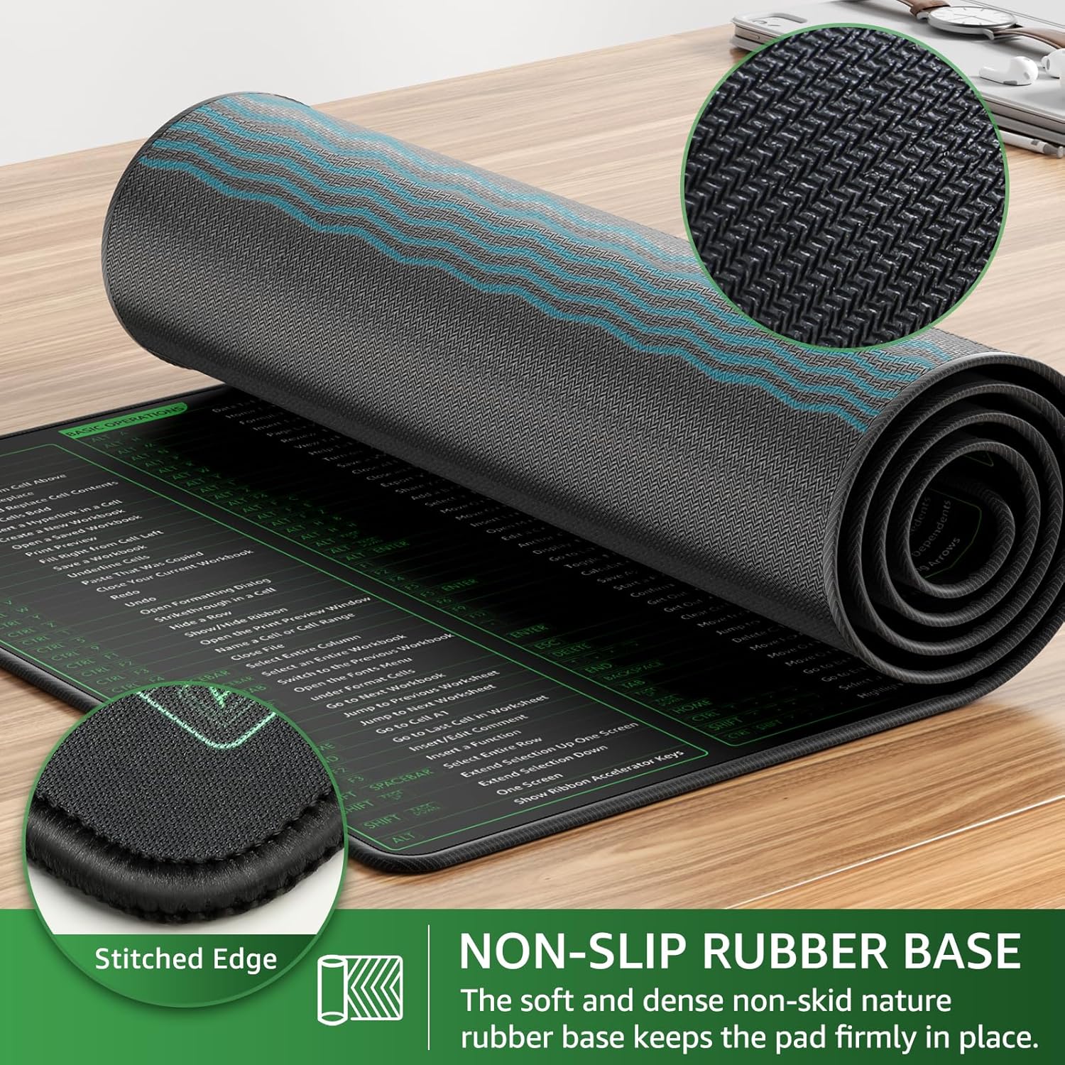 KTRIO Excel Shortcuts Mousepad with Superior Micro-Weave Cloth, Extended Mousepad with Stitched Edges, Non-Slip Base, Water Resist Keyboard Pad for Gamer, Office & Home, Excel Shortcuts
