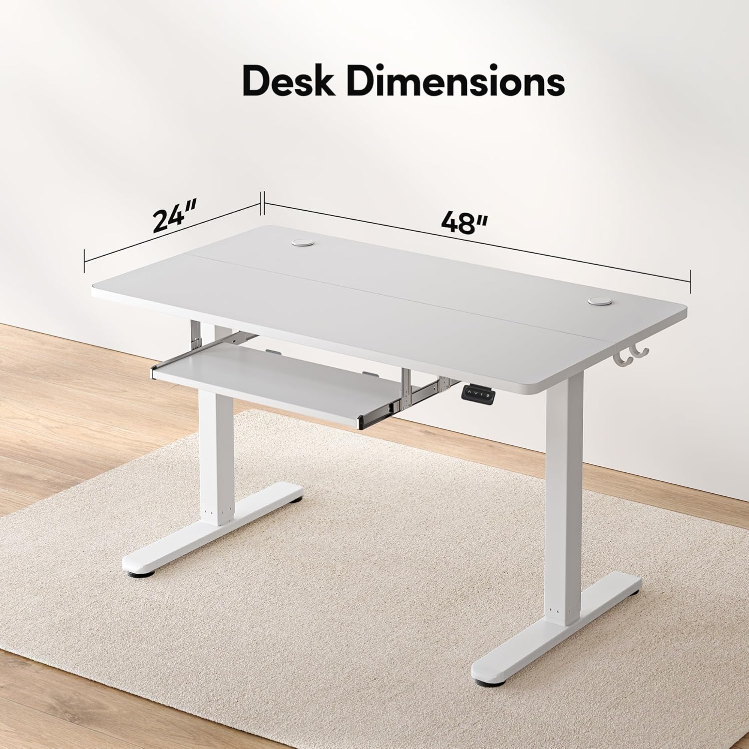 FEZIBO Standing Desk with Keyboard Tray, 48 x 24 Inch Adjustable Height Sit Stand Desk with Memory Presets for Home Office, Ergonomic Computer Workstation, White