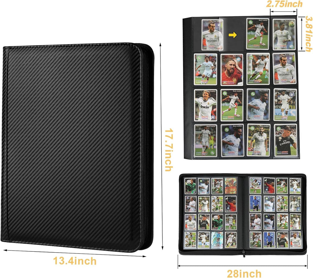 Trading Card Binder 16 Pocket, GERMUN PU Cover Card Binder for 1000+ Cards, Premium Trading Card Holder Folders, Double Sided Pocket Card Album for MTG, TCG (Carbon Black)