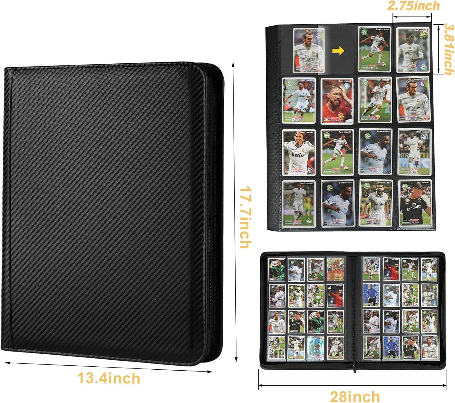 Trading Card Binder 16 Pocket, GERMUN PU Cover Card Binder for 1000+ Cards, Premium Trading Card Holder Folders, Double Sided Pocket Card Album for MTG, TCG (Carbon Black)