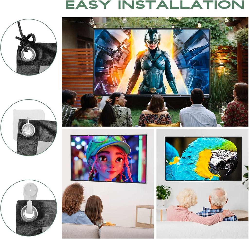 AAJK ALR Projector Screen, 4K Movie Projector Screen 16:9 HD Foldable Anti-Crease Portable Projector, Movies Screen for Home Theater Outdoor Indoor Support Double Sided Projection (120in Pro)
