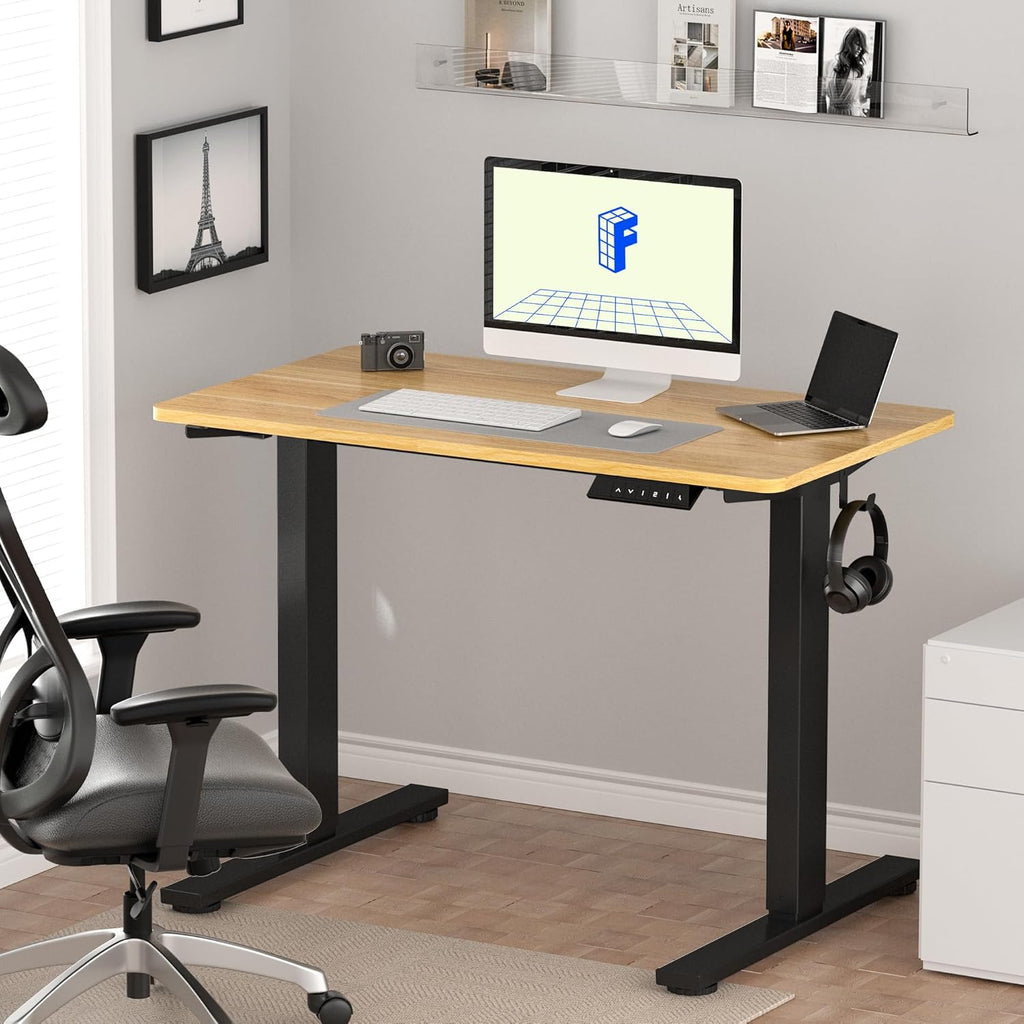 FLEXISPOT EN1 Whole-Piece Standing Desk, 48 x 24 Inches Height Adjustable Desk for Home Office (Black Frame + 48 in Maple Top)