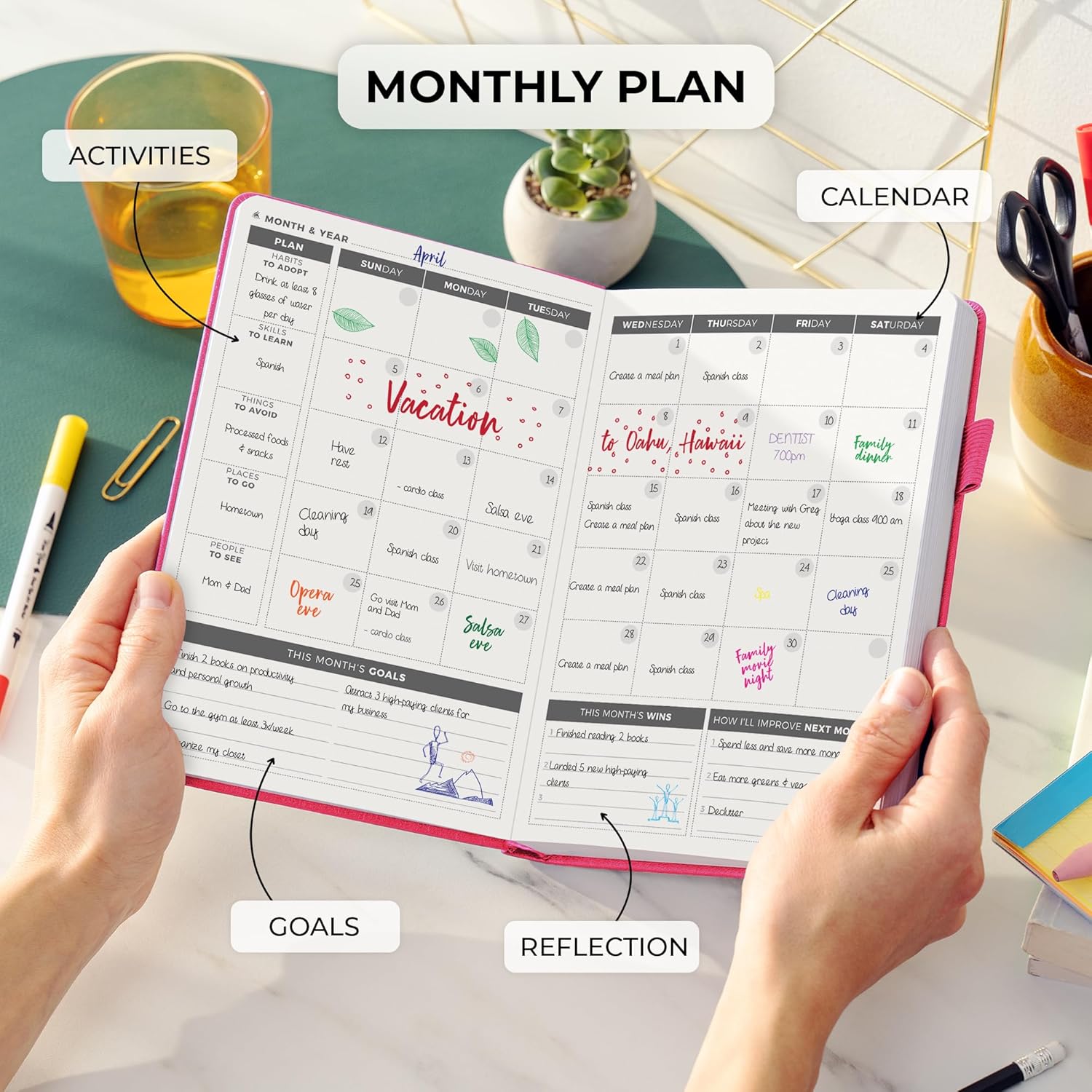 Clever Fox Daily Planner – Undated Planning Notebook with Hourly Schedule & To-Do List – Personal Day Task & Work Organizer, 6 Months (Hot Pink)