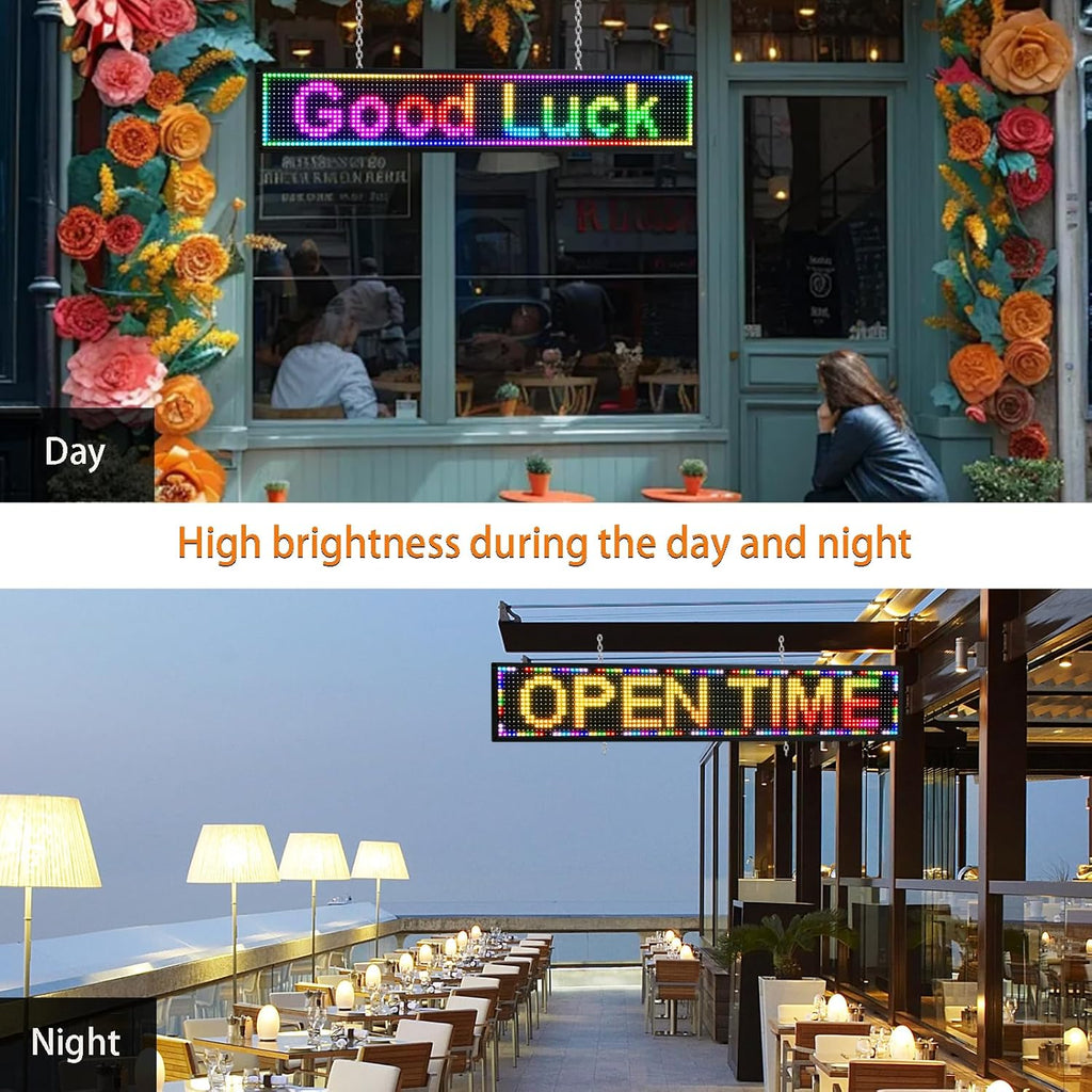 P6 Outdoor Full Color 40 x 18 Inches Led Sign WiFi Programmable with High Resolution Scrolling Texts, Colorful Images and Videos - USB Connection Available