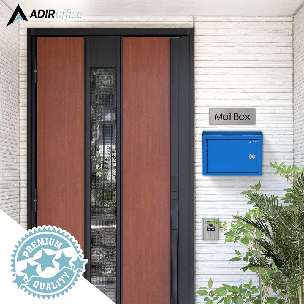 Adir Corp Suggestion Box with Slot and Lock - Drop Box with Lock, Cash Dropbox - 9.8x7.5x3.4 Inches Wall Mount Donation Box - Metal Deposit Box (Blue)