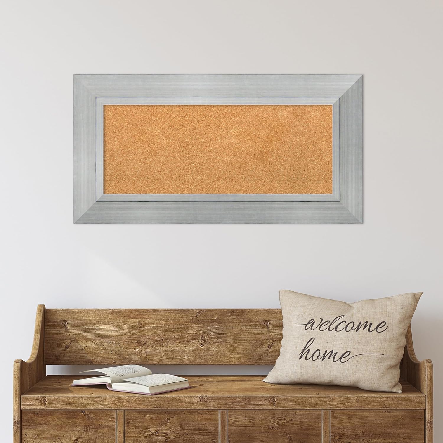 Amanti Art Natural Cork Board for Wall, 19x37 Vision Board with Silver Wood Frame, Medium Corkboard Office Decor for Home Organization, Casual Corkboard Pinboard to Display Items for Home