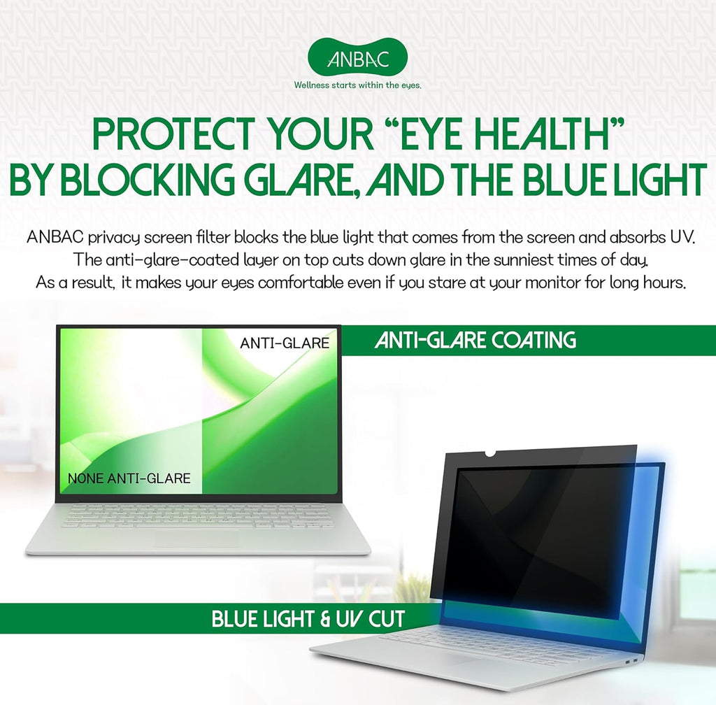 15.6 Inch Laptop Privacy Screen Shield for 16:9 Wide Display - Anti Glare Computer Privacy Screen Cover | Blue Light Blocking Screen Protector | Scratch Resistant UV Filter | Attachment Type