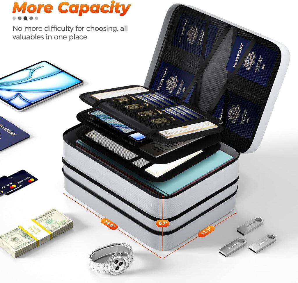 Fireproof Document Bag with lock, Expandable Capacity Document Organizer with Zipper Protection, Fireproof ＆ Waterproof Box for File Storage, Portable Home Travel for Important Documents, Soft Bag
