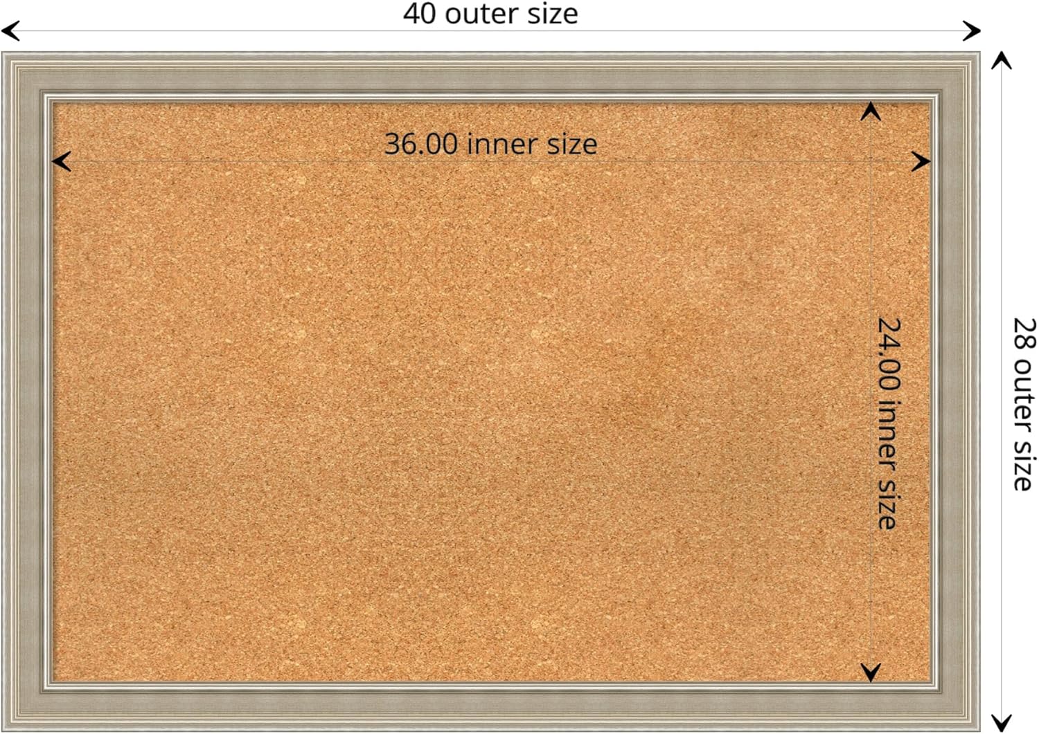 Amanti Art Natural Cork Board for Wall, 28x40 Vision Board with Silver Wood Frame, Large Corkboard Office Decor for Home Organization, Modern Contemporary Corkboard Pinboard to display items for home