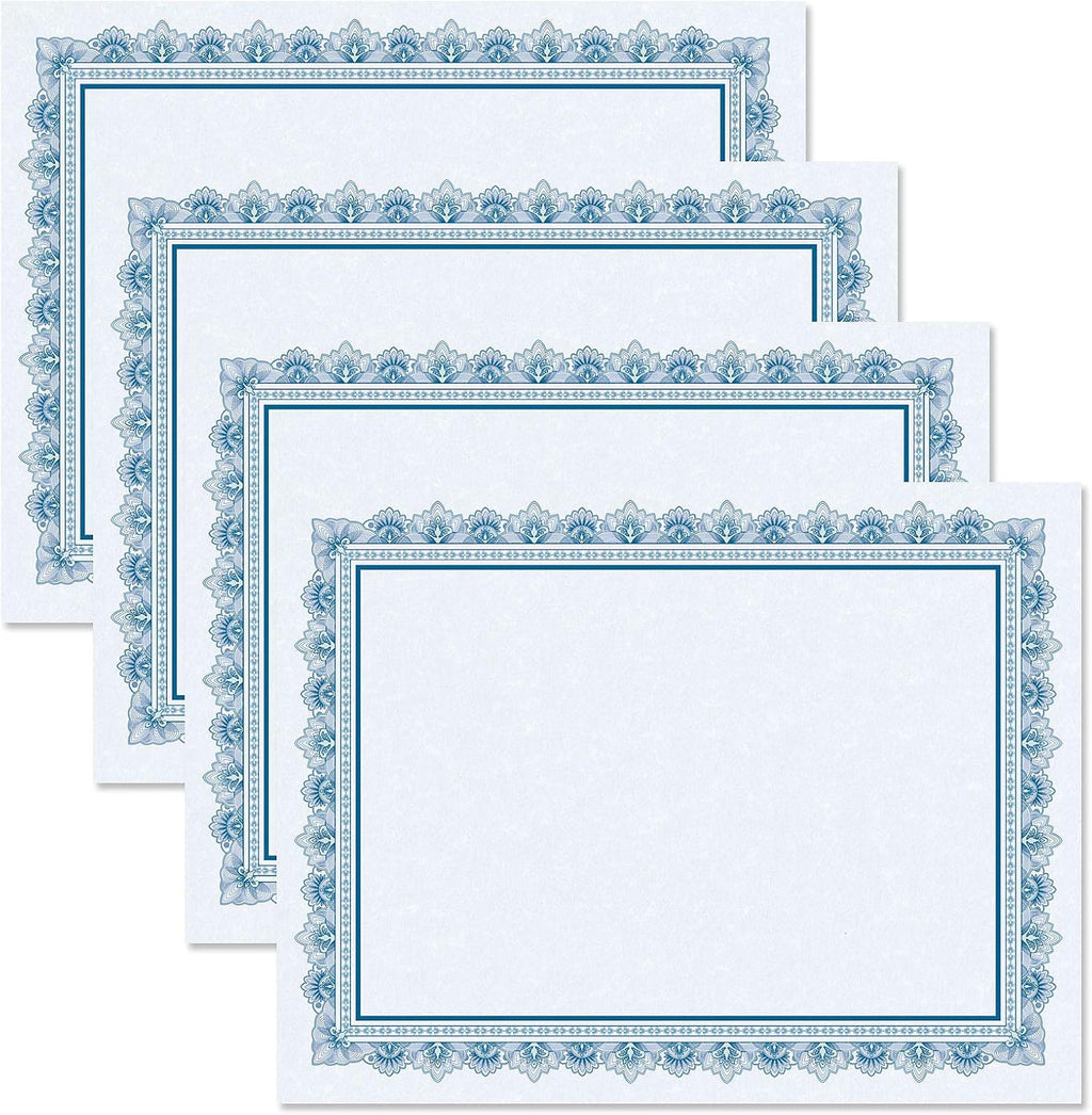 Intricate Blue on Blue Parchment Certificate Papers - Pack of 100, Laser & Inkjet Printer Compatible, for Office, Business Awards, Graduation, School Diplomas, 8-1/2" x 11" on 60 lb. Text Stock
