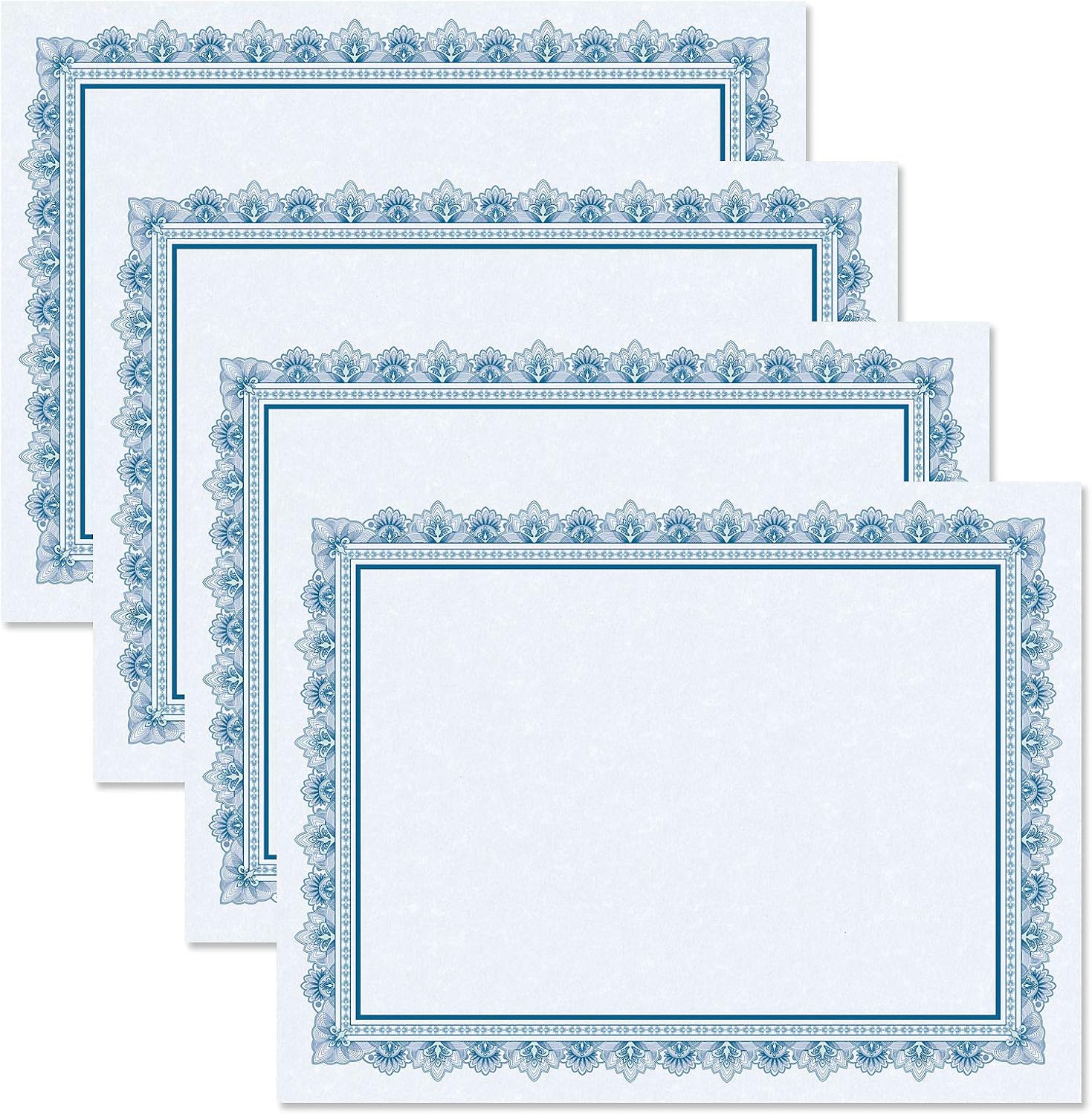 Intricate Blue & Blue Parchment Certificate Papers - Pack of 25, Laser & Inkjet Printer Compatible, For Office, Business Awards, Graduation, School Diplomas, 8-1/2" x 11" on 60 lb. Text Stock