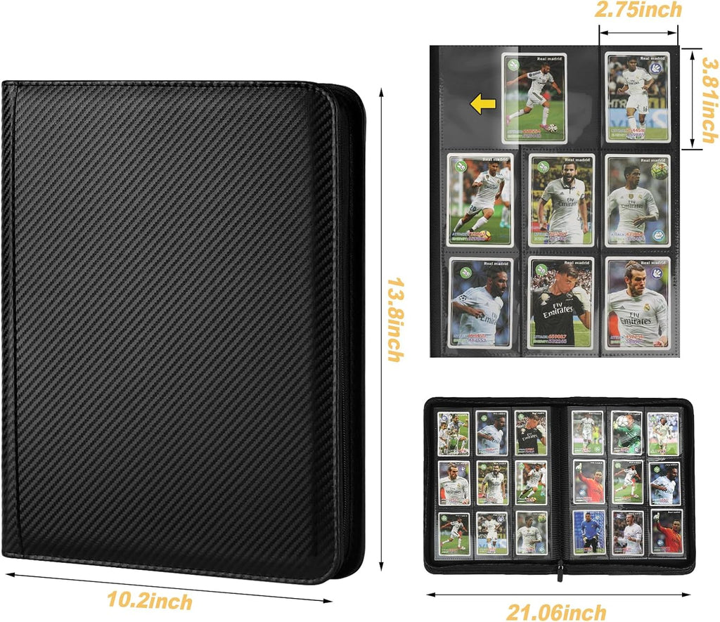 Trading Card Binder 9 Pocket, GERMUN PU Cover Card Binder for 360 Cards, Premium Trading Card Holder Folders, Double Sided Pocket Card Album for MTG, TCG (Carbon Black)