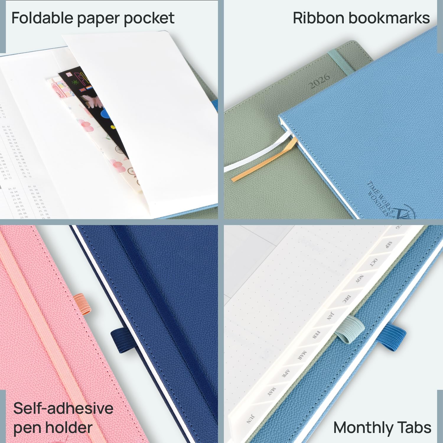 POPRUN Weekly Planner 2026 Calendar (Medium 6.75" x 8.75") 12 Months Notebook with Horizontal Layout, Leather Hardcover, Inner Pocket, 100GSM Thick Paper, Pen Holder - Aquamarine