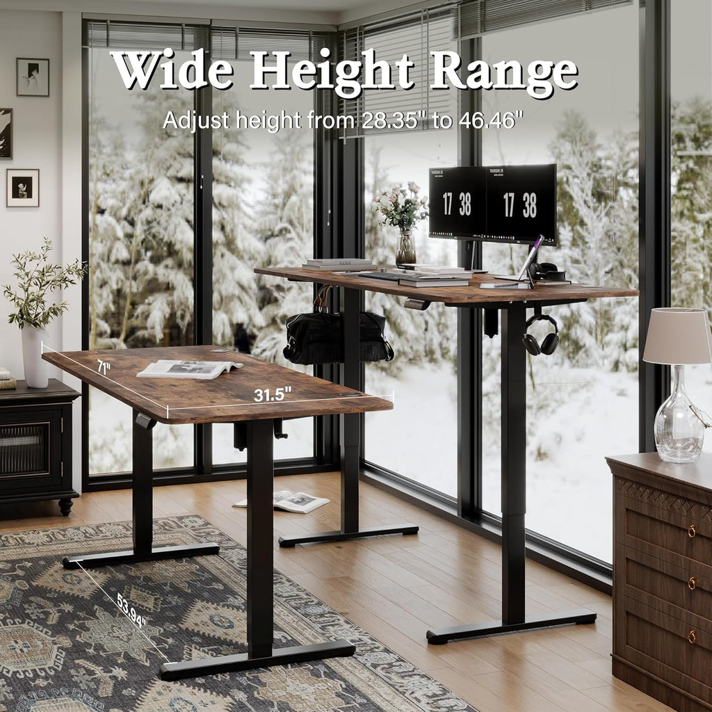 Monomi Electric Standing Desk, 71 x 31.5 inches Height Adjustable, Ergonomic Home Office Sit Stand Up Desk with Memory Preset Controller (Rustic Brown Top/Black Frame)