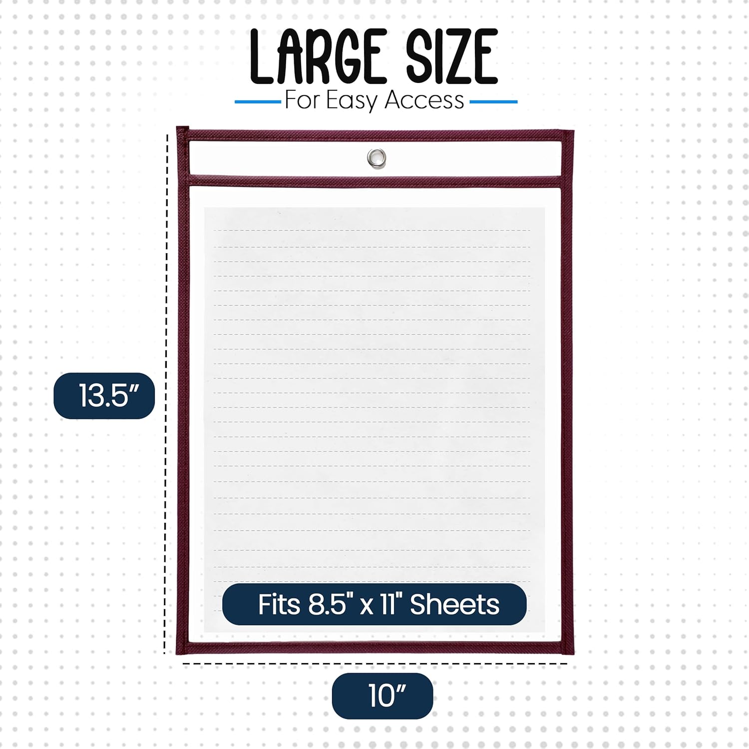 Essex Wares - 6 Pack, Maroon, Durable Water-Resistant Dry Erase Pocket Document Protectors, 10" Wide x 13.5" Tall - Dry Erase Clear Plastic Sleeves - Reusable & Easy Erase Plastic Invoice Holders