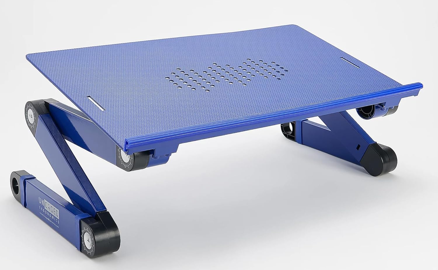 Uncaged Ergonomics Workez Adjustable Laptop Stand for Desk, Laptop Stand Adjustable Height, Foldable Aluminum Cooling Computer Holder & Riser for Desk Bed, XL-Blue